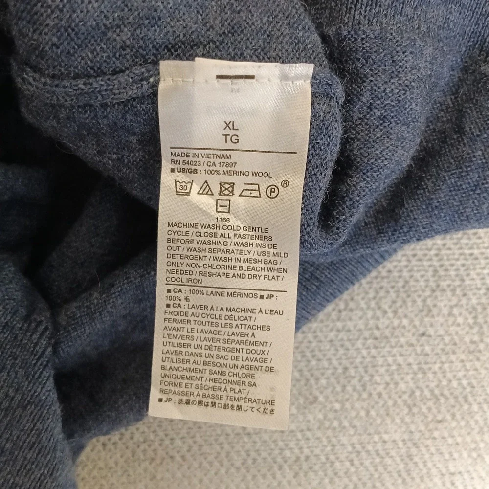 Banana Republic Polo Sweater Mens XL Blue Excellent 100% Merino Wool Long Sleeve